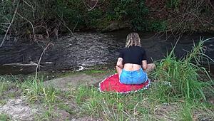 Stranger rips clothes at waterfall for public doggystyle pounding