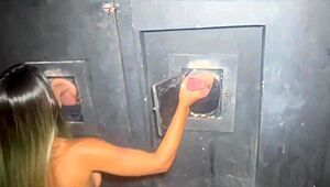A married woman in the cabin booth sucks tons of cock while her cuckold hubby waits to eat after everyone finishes.