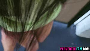 sneaky brunette stepsister sucks stepbrother cock during stepdad phone call