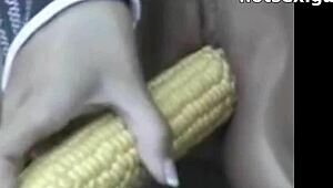 Mature shaves pussy stuffs corn deep in car voyeur wet extreme