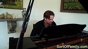 Black Stepdaughter Bent Over Piano Takes Deep Doggystyle Pounding from Stepdad