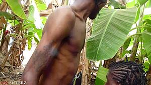 ebony teen bent over bush sucks fucks cums outdoor hairy