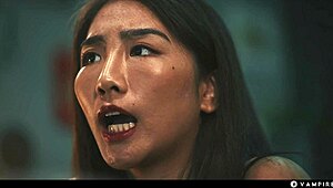 Ebony vampire seduces asian girl into mind-bending lesbian horror trance kiss