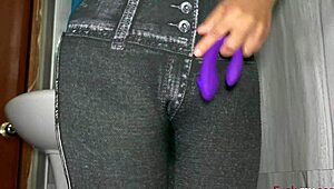 i catch best friend's wife masturbating in bathroom then fuck her tight shaved pussy hard while husband waits