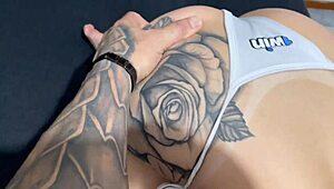 right after the beach i made the sexy teen brazilian suck my cock still in her bikini with tattoos showing