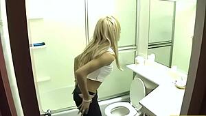 wanna see this slim blonde tease her shaved pussy with toys in the steamy shower??