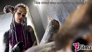 Alt dominatrix pegs tattooed worker's ass till dripping cumshot domination