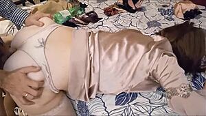 french blonde milf in satin lingerie gets doggystyle fucked with blowjob rimjob ass to mouth