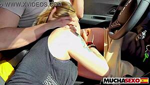 Spanish couple slams hard in backseat she demands deeper pounding now