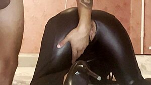 dominant latex femdom bent over and ass-fucked to cum explosion