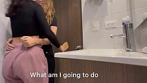 hubby's employee sneaks bathroom fingering then grinds her juicy lesbian ass at night