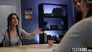 Lesbian Latina Milf Teacher Pounds Two Petite Redhead Students Classroom Hard