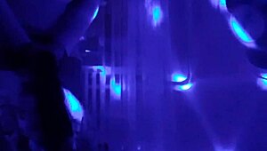 stranger fucks brunette lesbian in corner during party dance
