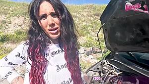 thick titted german hooker gives pov car blowjob pickup on street side