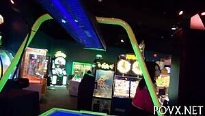 Barely legal Euro teen roughly sucks old cock before hardcore titty fuck session