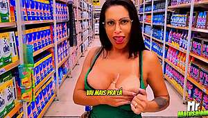 Brunette Milf Flashes Big Tits Athletic Body in Supermarket Amateur