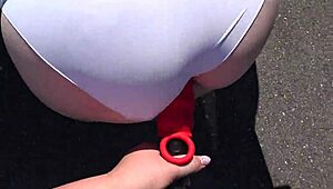 Girlfriend straps on and fucks fat booty milf outdoors by car!