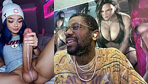 Brigitte's huge trans cock erupts cum in bathroom mirror selfie