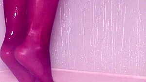 Wet nylon pantyhose feet tease shower stockings toes dripping