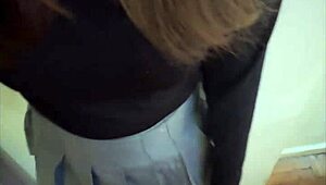 Surprise Encounter with Stepsister Before School Uniform Skirt Lift for Quick Oral