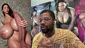 Brigitte's huge trans cock erupts cum in bathroom mirror selfie