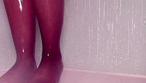 Wet nylon pantyhose feet tease shower stockings toes dripping