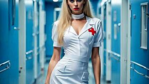 sandy's nurse betty bulge struts in retro sci-fi hospital, blowing patients pmv style