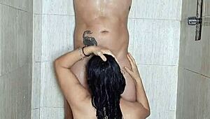 Horny tattooed milf gets golden shower piss in nightclub bathroom after bdsm dance!