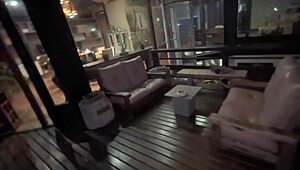 brazilian latina nerd teen amateur spreads tight pussy on balcony for sneaky outdoor fuck