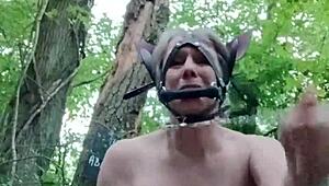 french ponygirl slave bound outdoors 😩 buttplugged doggystyle slapped humiliated to orgasm! 🌳🔗💦