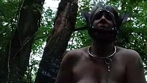 french ponygirl slave bound outdoors 😩 buttplugged doggystyle slapped humiliated to orgasm! 🌳🔗💦