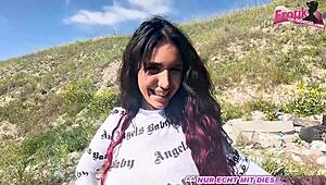 thick titted german hooker gives pov car blowjob pickup on street side