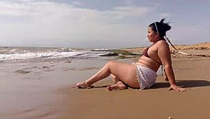 Latina Morena's Huge Ass Flashes and Masturbates on Sunny Beach