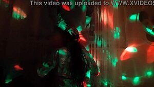 stranger fucks brunette lesbian in corner during party dance