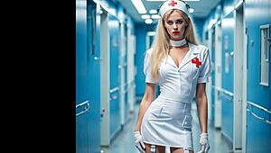 sandy's nurse betty bulge struts in retro sci-fi hospital, blowing patients pmv style