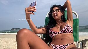Renatinha Mello's beach chat flashes big ass, monster cock blowjob, public anal cumshot