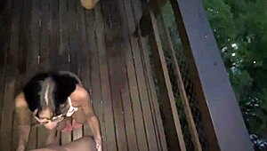 brazilian latina nerd teen amateur spreads tight pussy on balcony for sneaky outdoor fuck