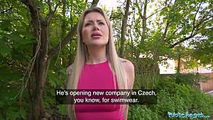 Blonde FRENCH jogger bends over PUBLIC trail for MONSTER cock deep pounding!