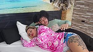 madrasta's huge tits ache alone in bed, craving your thick cock now