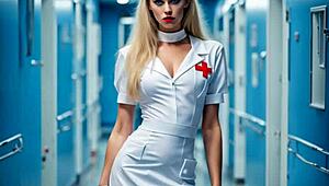 sandy's nurse betty bulge struts in retro sci-fi hospital, blowing patients pmv style