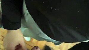 Surprise Encounter with Stepsister Before School Uniform Skirt Lift for Quick Oral