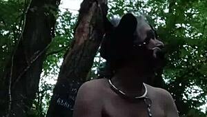 french ponygirl slave bound outdoors 😩 buttplugged doggystyle slapped humiliated to orgasm! 🌳🔗💦