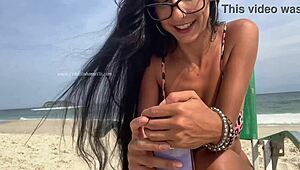 Renatinha Mello's beach chat flashes big ass, monster cock blowjob, public anal cumshot