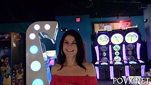 Barely legal Euro teen roughly sucks old cock before hardcore titty fuck session