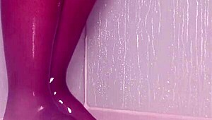 Wet nylon pantyhose feet tease shower stockings toes dripping