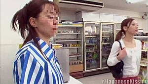 shoplifter asian lesbian punished with tongue kiss and garage fingering