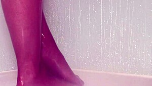 Wet nylon pantyhose feet tease shower stockings toes dripping