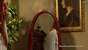 tied lesbian slaves get whipped hard then kissed by mistress during cunilingus