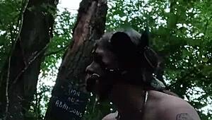 french ponygirl slave bound outdoors 😩 buttplugged doggystyle slapped humiliated to orgasm! 🌳🔗💦