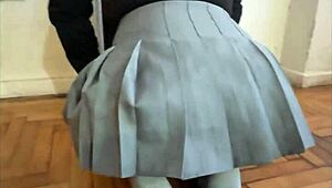 Surprise Encounter with Stepsister Before School Uniform Skirt Lift for Quick Oral